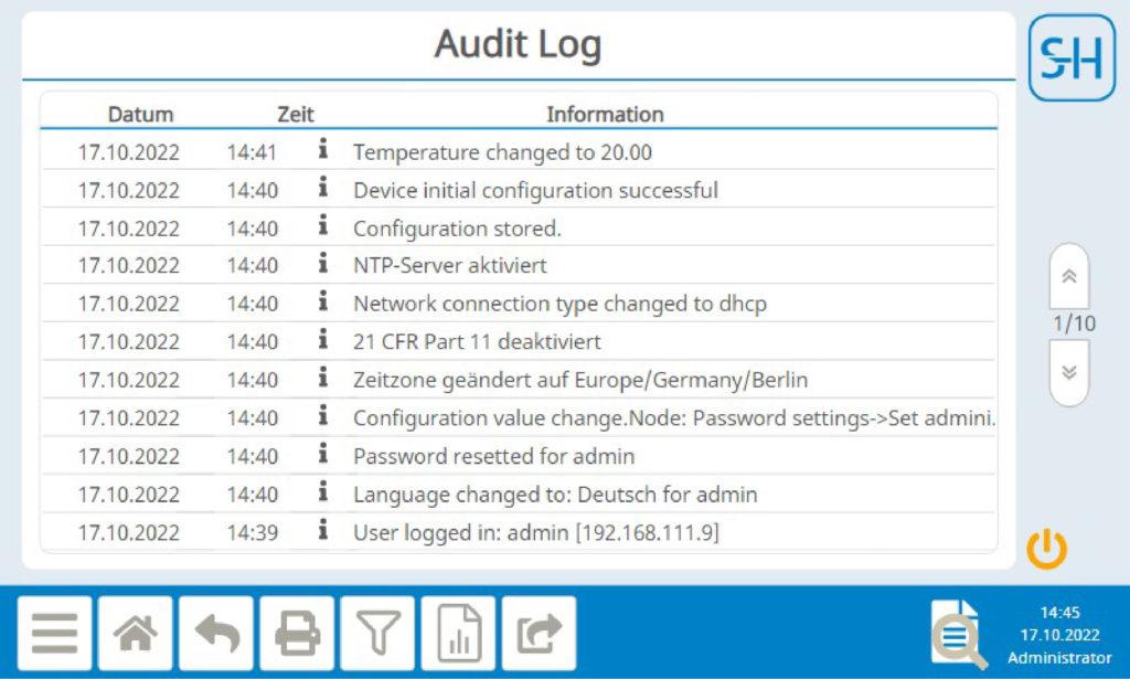 Audit log Aquisys 3 software for the VariFamily from SCHMIDT + HAENSCH