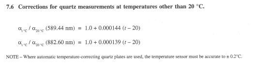 Correcciones para mediciones de cuarzo a temperaturas distintas de 20 °C.